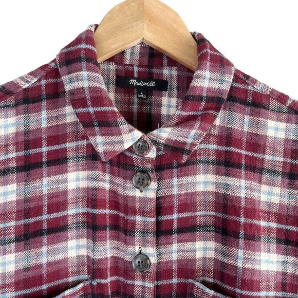 Madewell Flannel Sunday Oversized Shirt Mahaska Plaid Red Gray 100% Cotton Large - Picture 3 of 13